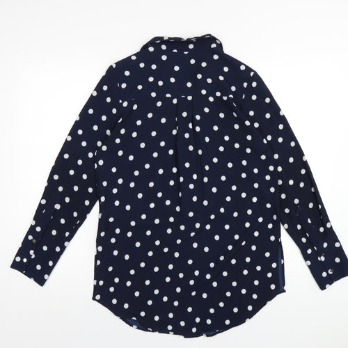 Marks and Spencer Womens Blue Polka Dot Polyester Basic Blouse Size 8 Collared