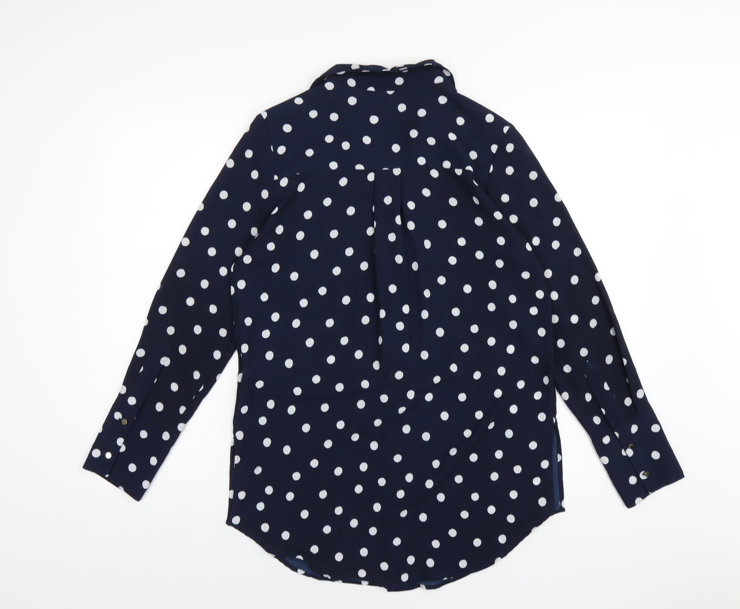 Marks and Spencer Womens Blue Polka Dot Polyester Basic Blouse Size 8 Collared