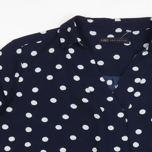 Marks and Spencer Womens Blue Polka Dot Polyester Basic Blouse Size 8 Collared