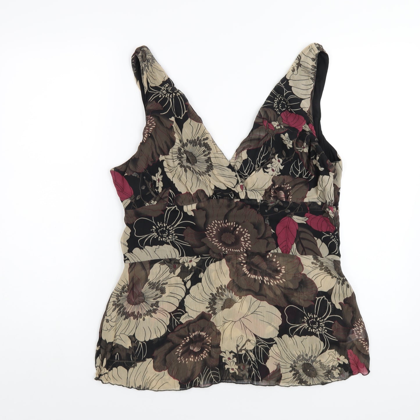 New Look Womens Brown Floral Polyester Basic Tank Size 18 V-Neck