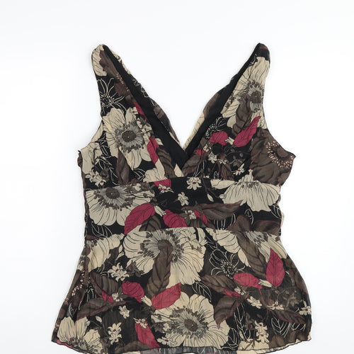 New Look Womens Brown Floral Polyester Basic Tank Size 18 V-Neck