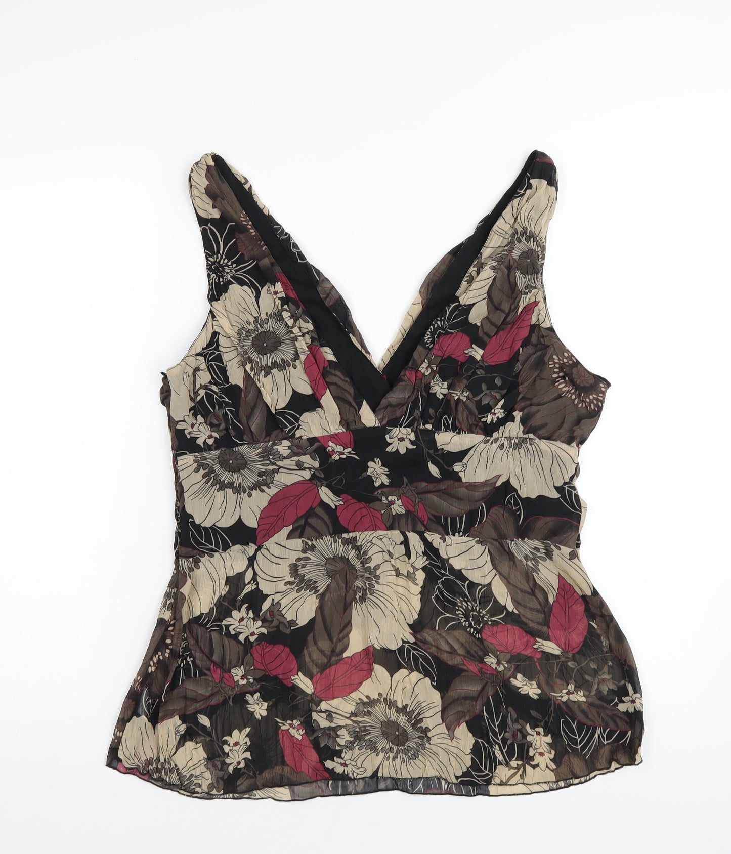 New Look Womens Brown Floral Polyester Basic Tank Size 18 V-Neck