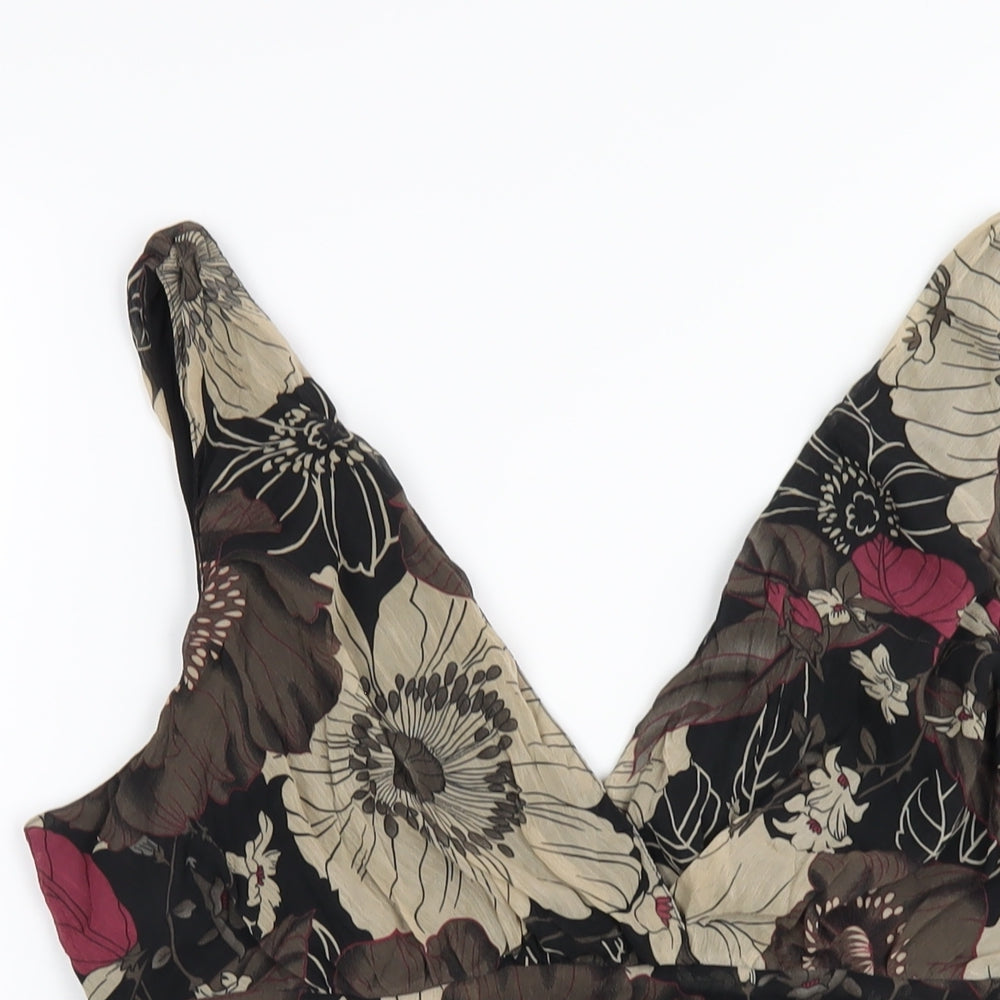 New Look Womens Brown Floral Polyester Basic Tank Size 18 V-Neck