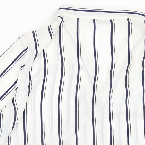 Marks and Spencer Womens White Striped Polyester Basic Blouse Size 14 V-Neck