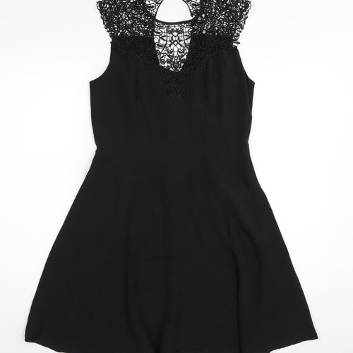 Oasis Womens Black Polyester A-Line Size 12 Round Neck Zip