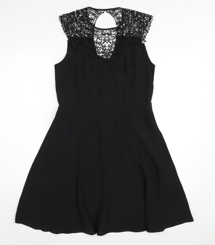 Oasis Womens Black Polyester A-Line Size 12 Round Neck Zip