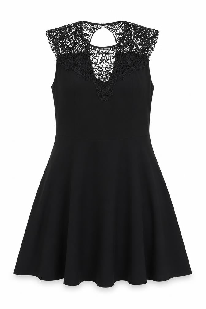 Front view of Oasis women’s black polyester a-line, size UK 12, round neck zip