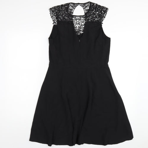 Oasis Womens Black Polyester A-Line Size 12 Round Neck Zip