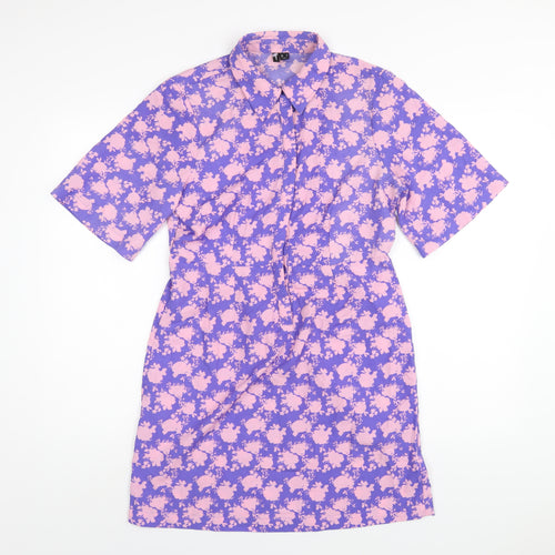 VERO MODA Womens Blue Geometric Polyester Shirt Dress Size S Collared Button