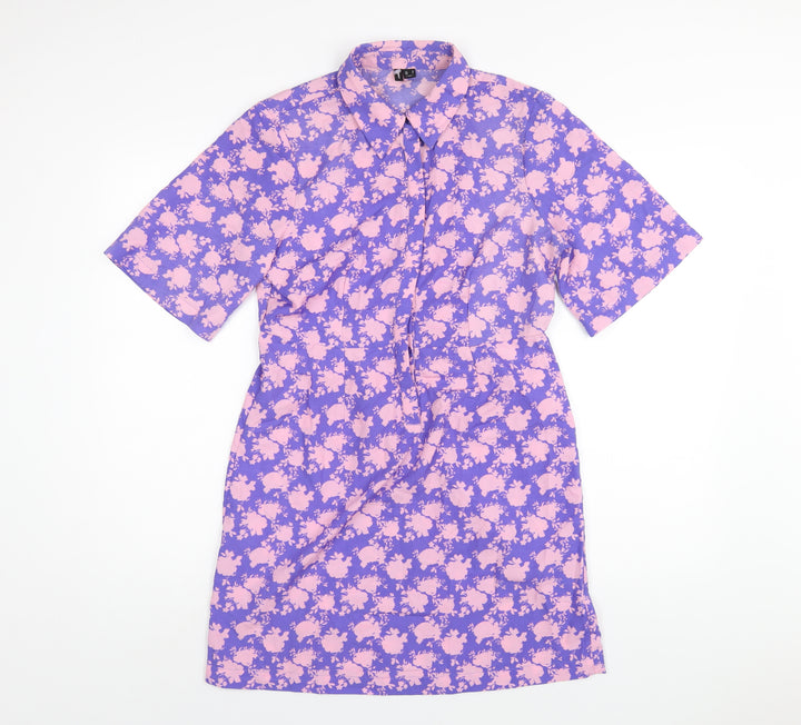 VERO MODA Womens Blue Geometric Polyester Shirt Dress Size S Collared Button