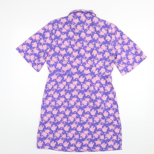 VERO MODA Womens Blue Geometric Polyester Shirt Dress Size S Collared Button