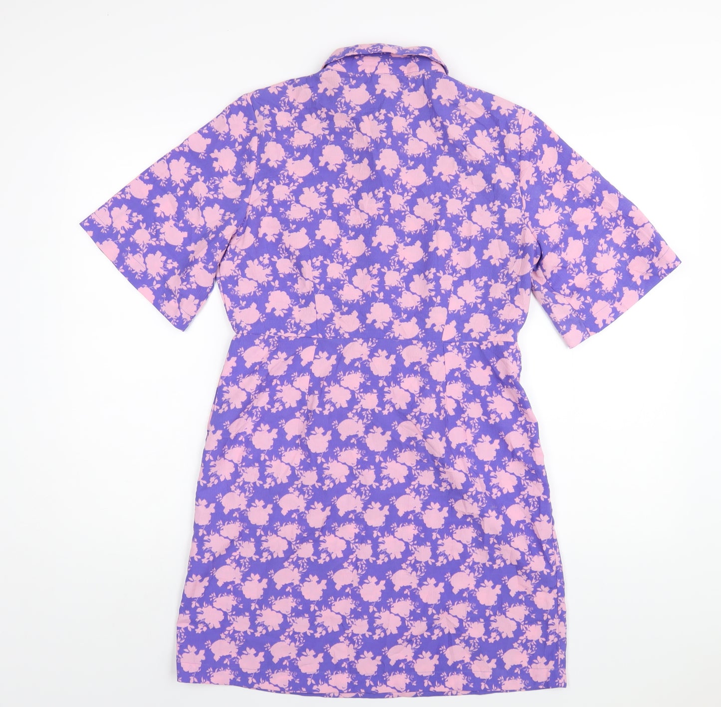 VERO MODA Womens Blue Geometric Polyester Shirt Dress Size S Collared Button