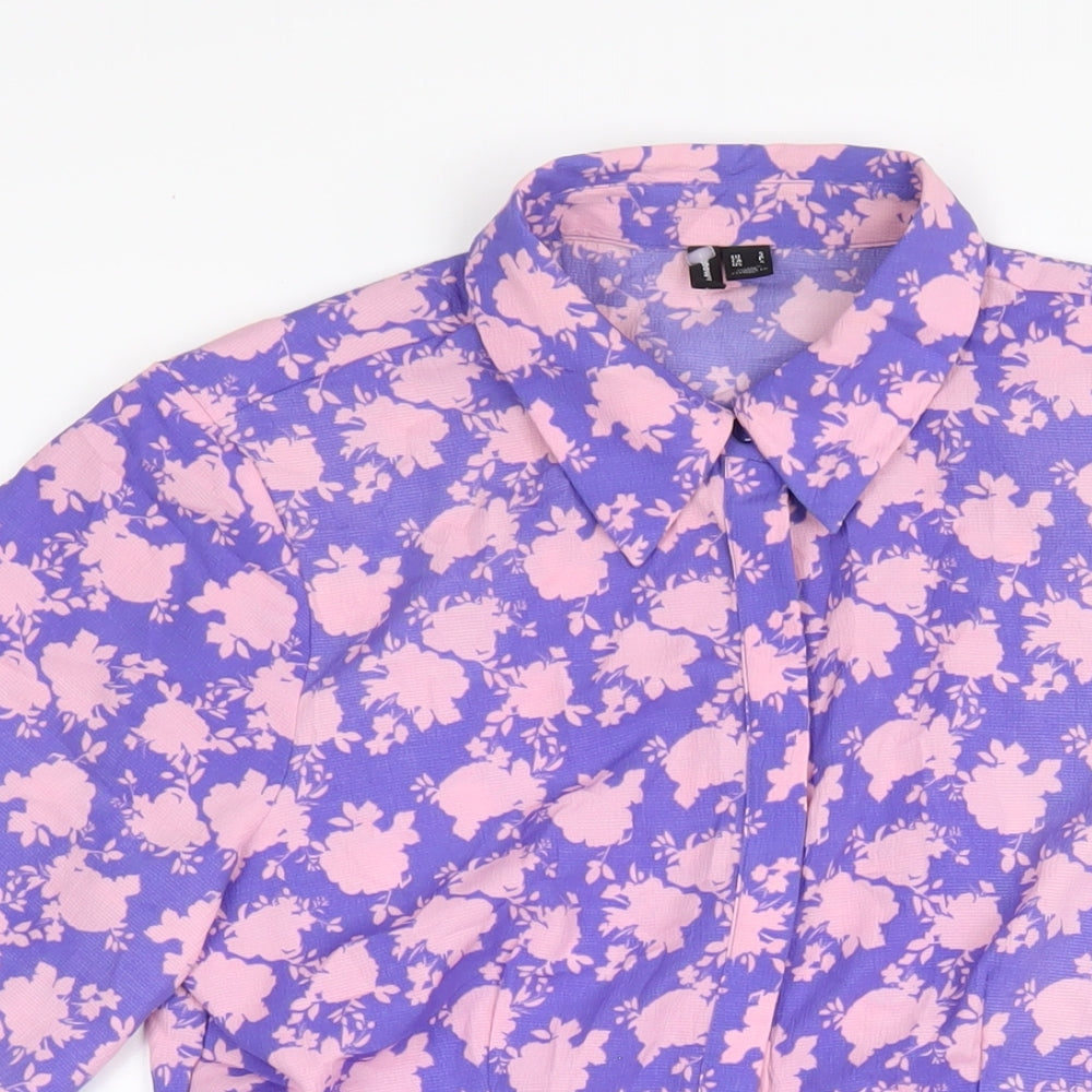 VERO MODA Womens Blue Geometric Polyester Shirt Dress Size S Collared Button