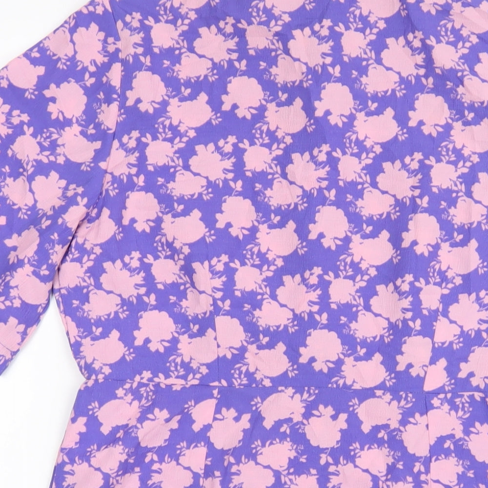 VERO MODA Womens Blue Geometric Polyester Shirt Dress Size S Collared Button