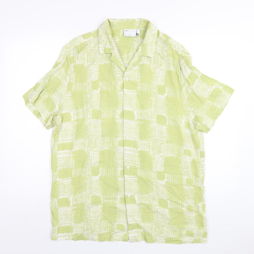ASOS Mens Green Geometric Viscose Button-Up Size S Collared Button