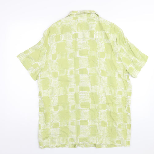 ASOS Mens Green Geometric Viscose Button-Up Size S Collared Button