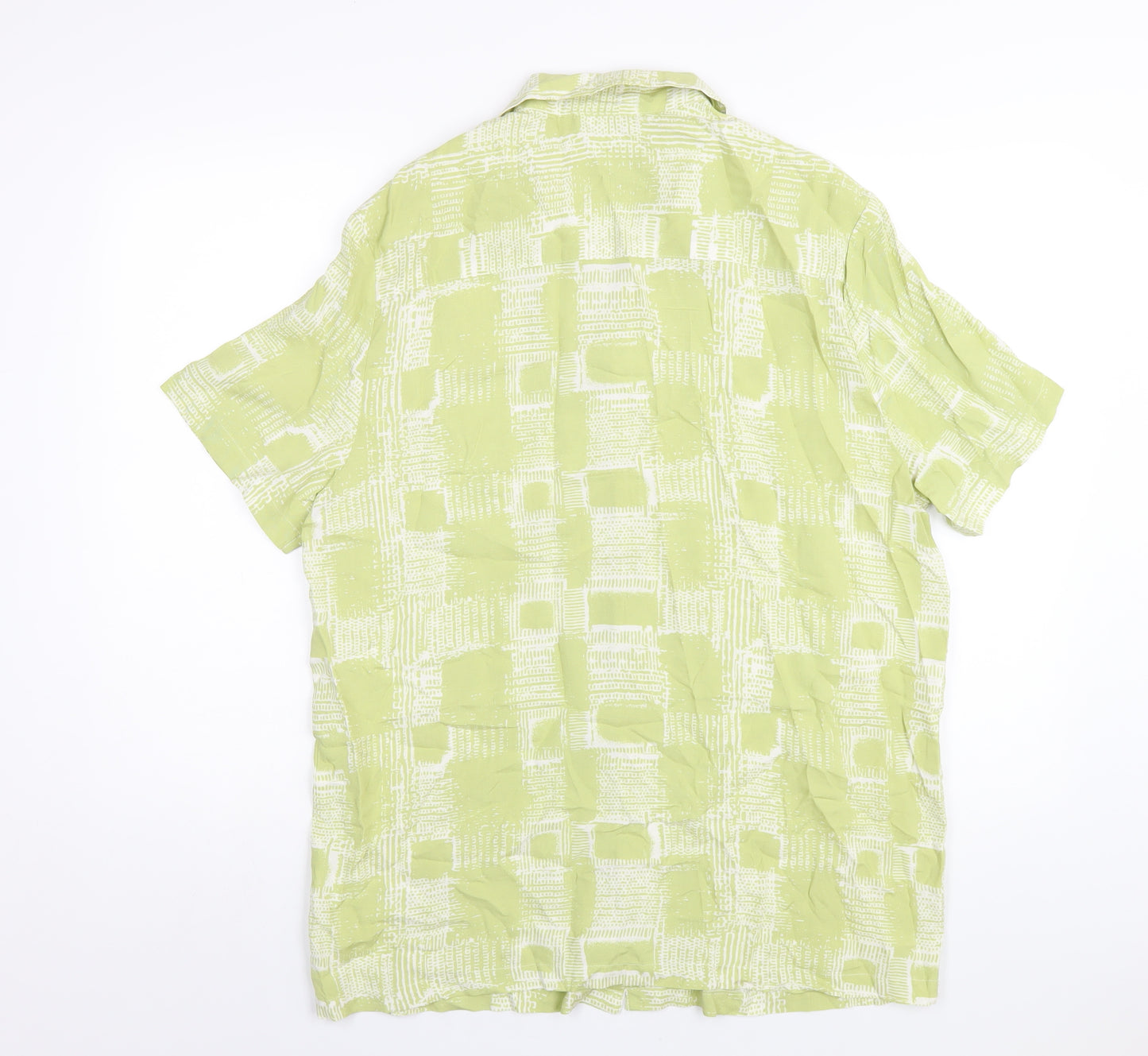 ASOS Mens Green Geometric Viscose Button-Up Size S Collared Button