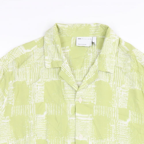 ASOS Mens Green Geometric Viscose Button-Up Size S Collared Button