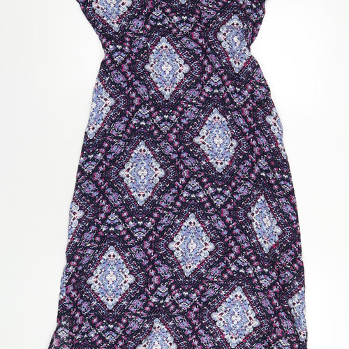 EWM Womens Multicoloured Geometric Viscose A-Line Size 12 V-Neck Pullover