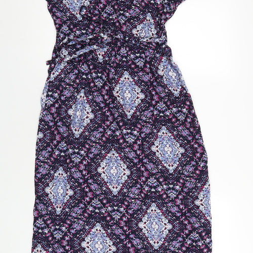 EWM Womens Multicoloured Geometric Viscose A-Line Size 12 V-Neck Pullover