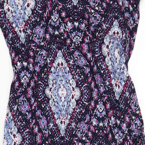 EWM Womens Multicoloured Geometric Viscose A-Line Size 12 V-Neck Pullover