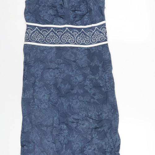 Klass Womens Blue Geometric Cotton A-Line Size 12 Halter Zip