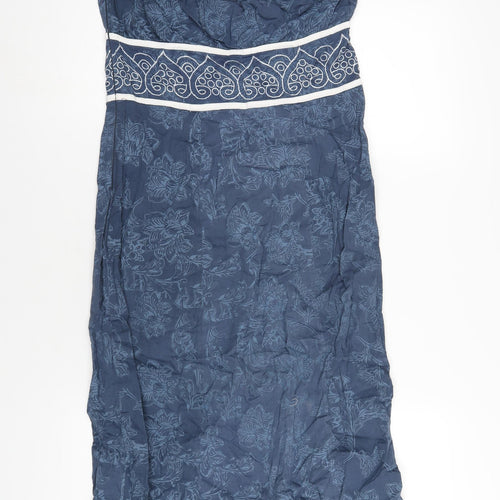 Klass Womens Blue Geometric Cotton A-Line Size 12 Halter Zip