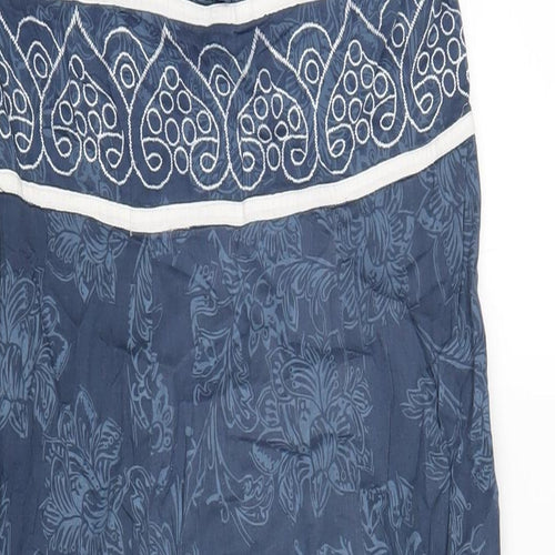 Klass Womens Blue Geometric Cotton A-Line Size 12 Halter Zip
