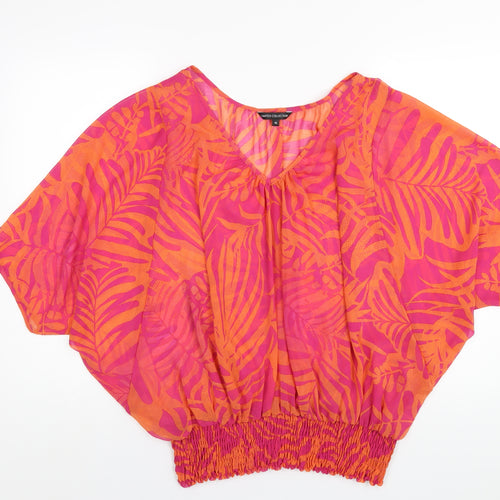 Marks and Spencer Womens Orange Geometric Polyester Basic T-Shirt Size 16 V-Neck