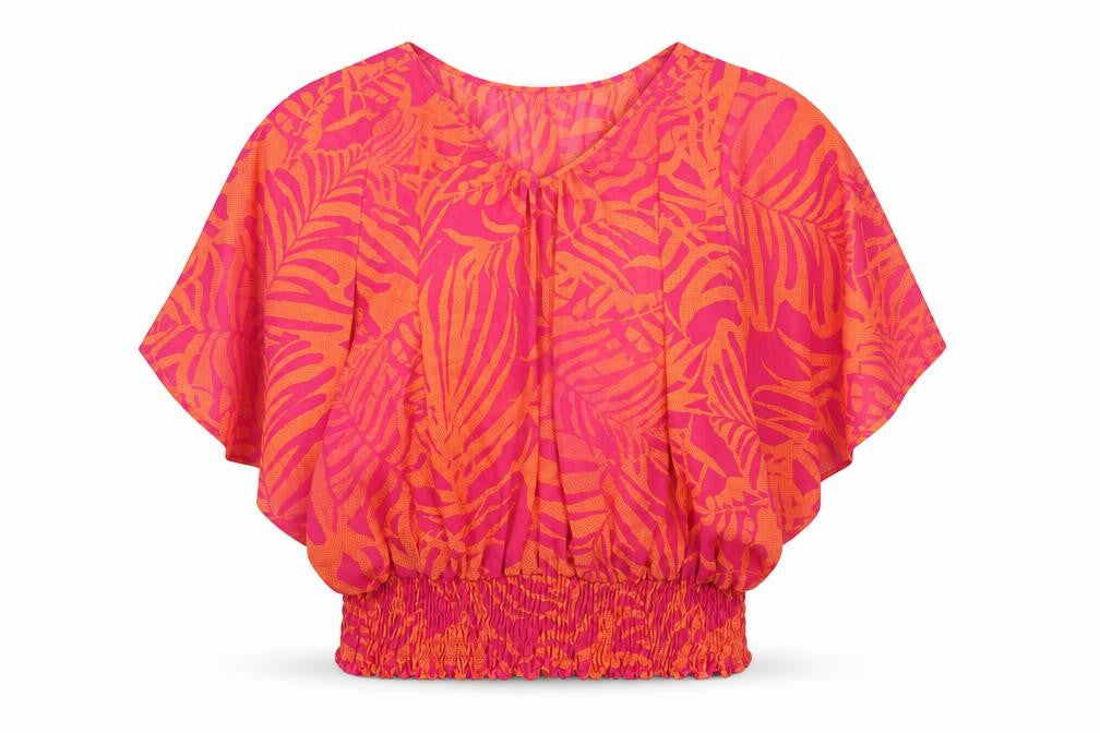 Front view of Marks & Spencer women’s orange geometric polyester basic t-shirt, size UK 16, v-neck