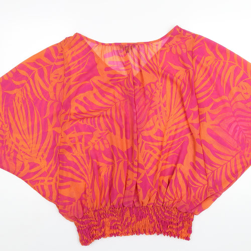 Marks and Spencer Womens Orange Geometric Polyester Basic T-Shirt Size 16 V-Neck