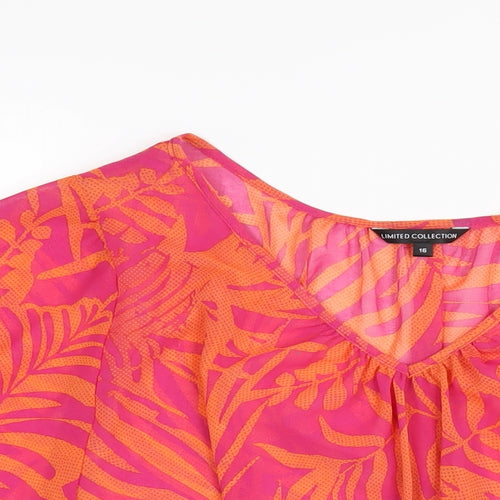Marks and Spencer Womens Orange Geometric Polyester Basic T-Shirt Size 16 V-Neck