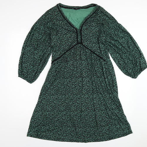 NEXT Womens Green Geometric Viscose A-Line Size 14 V-Neck Pullover