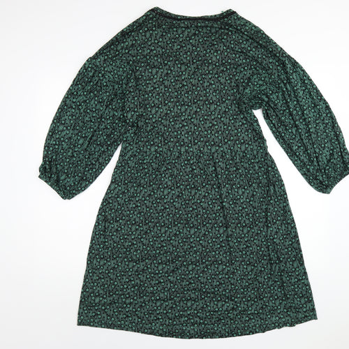 NEXT Womens Green Geometric Viscose A-Line Size 14 V-Neck Pullover