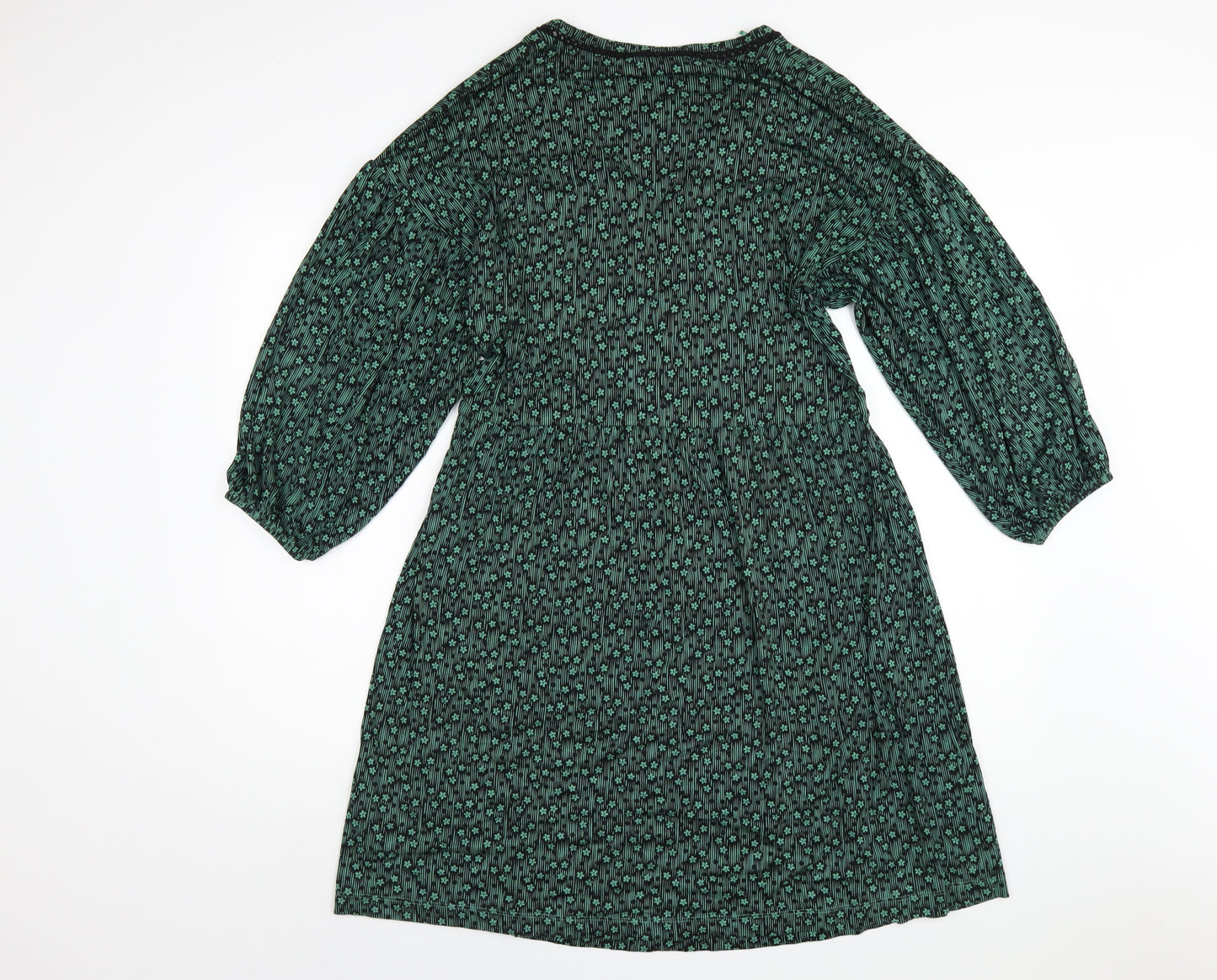 NEXT Womens Green Geometric Viscose A-Line Size 14 V-Neck Pullover