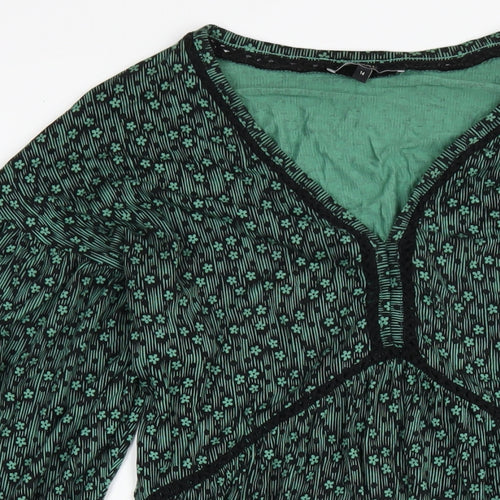 NEXT Womens Green Geometric Viscose A-Line Size 14 V-Neck Pullover