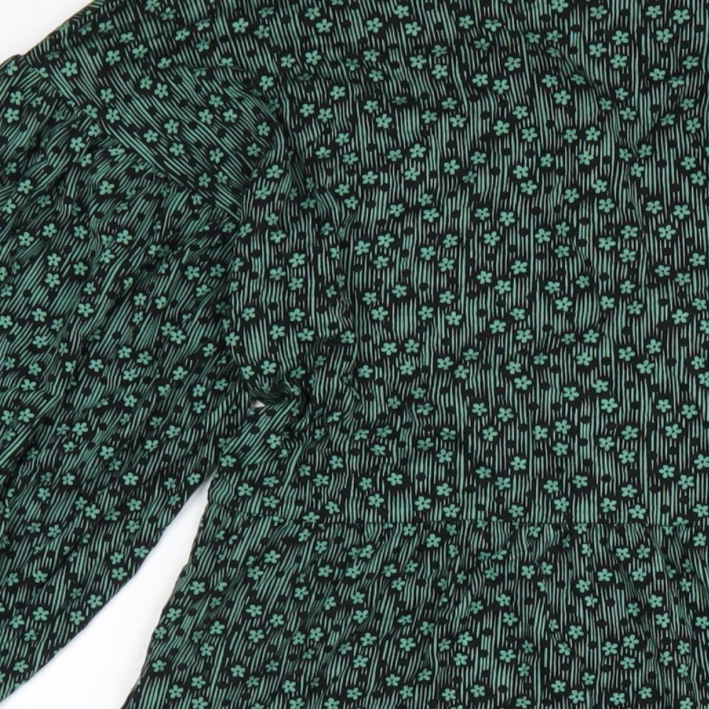NEXT Womens Green Geometric Viscose A-Line Size 14 V-Neck Pullover