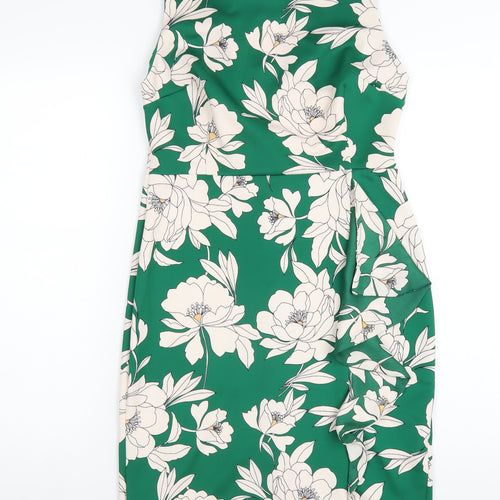 Dorothy Perkins Womens Green Floral Polyester Pencil Dress Size 10 Round Neck Zip