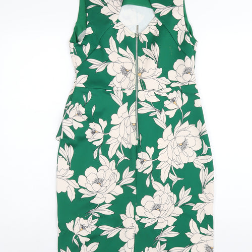 Dorothy Perkins Womens Green Floral Polyester Pencil Dress Size 10 Round Neck Zip