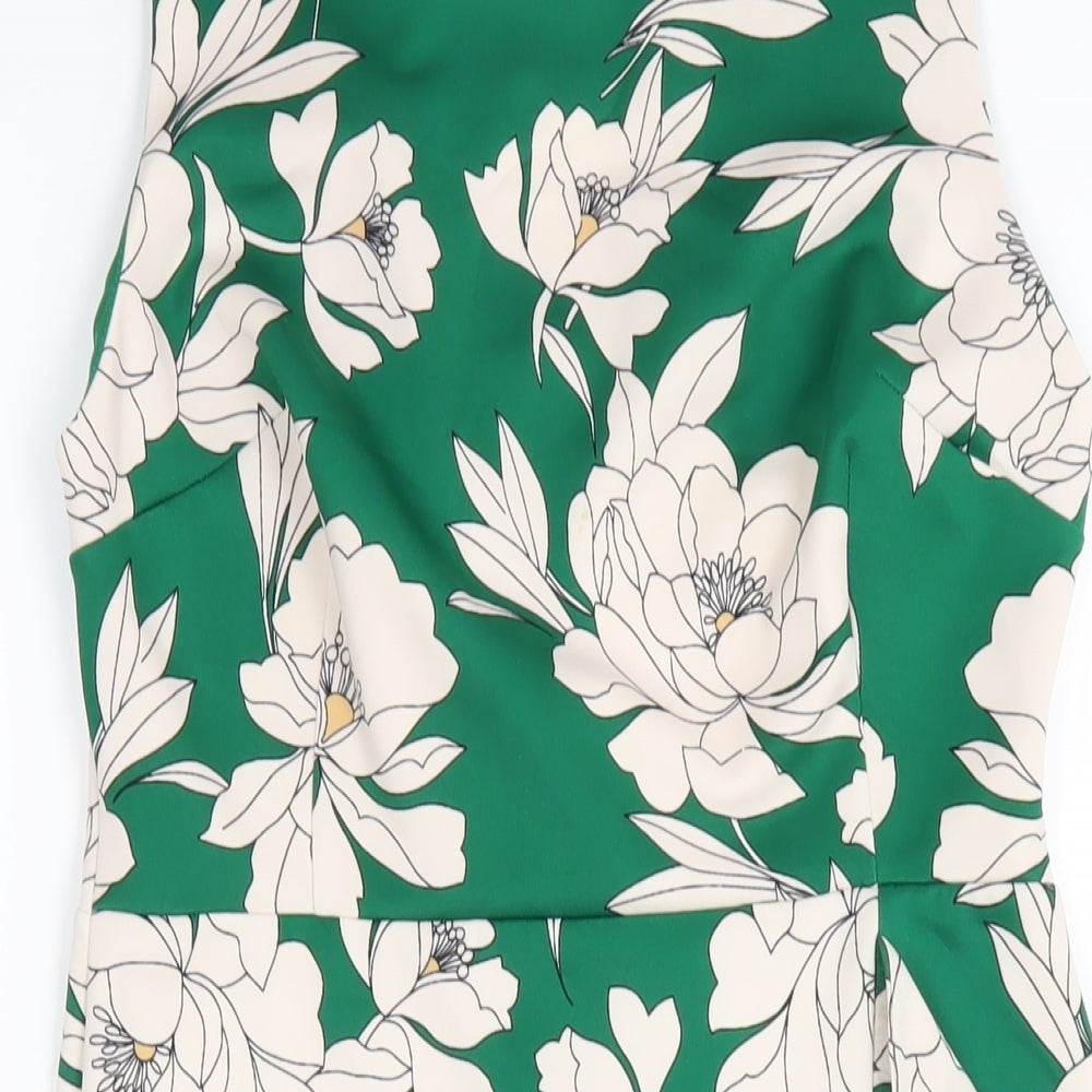 Dorothy Perkins Womens Green Floral Polyester Pencil Dress Size 10 Round Neck Zip