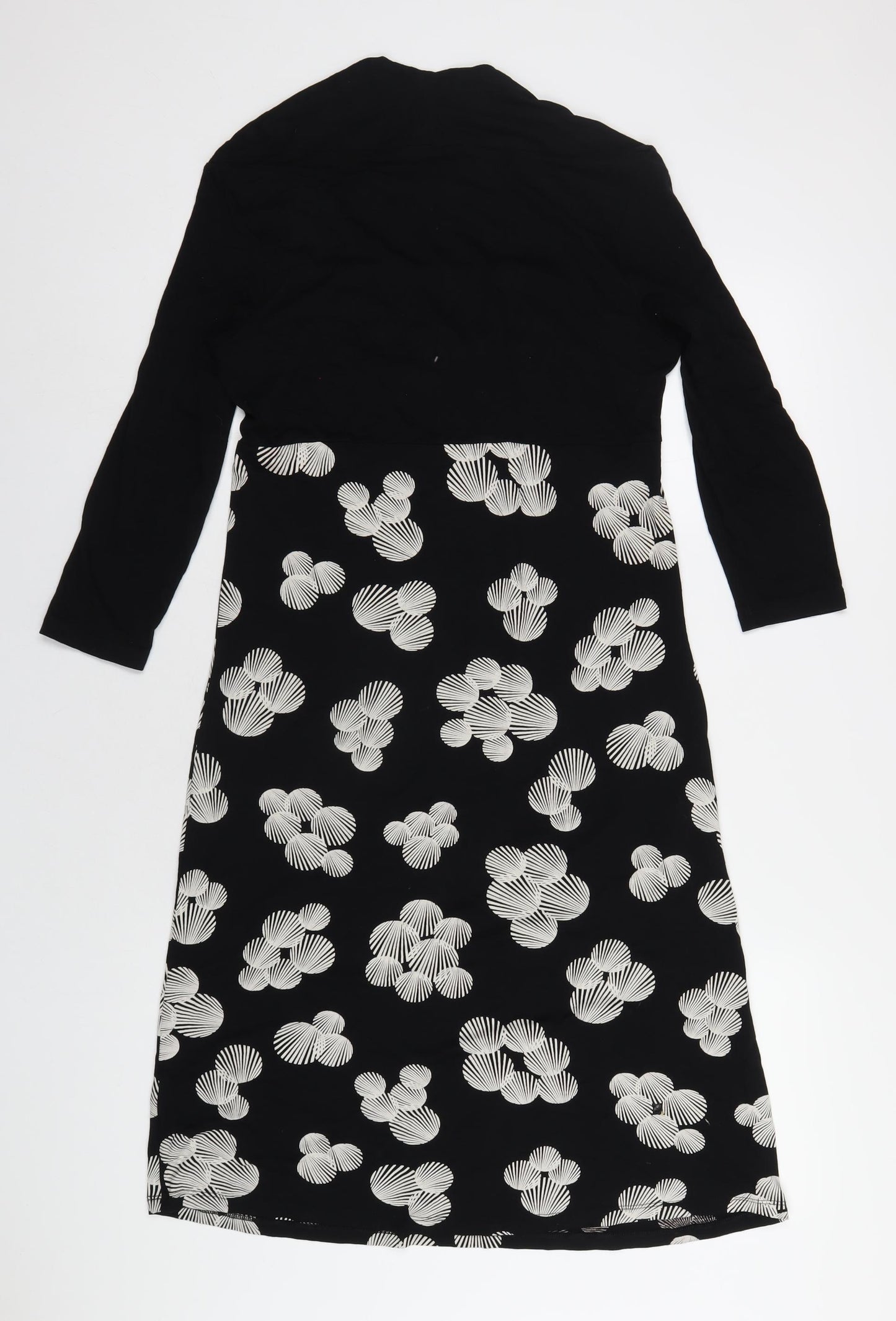 Marks and Spencer Womens Black Geometric Viscose A-Line Size 14 Square Neck Pullover