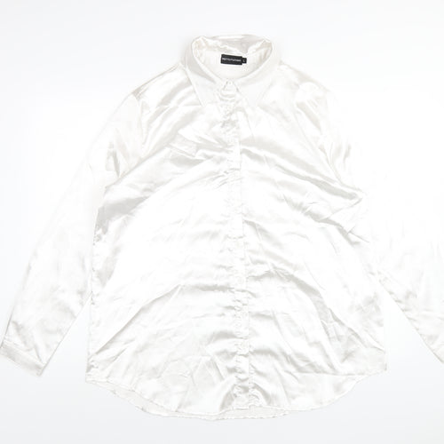 PRETTYLITTLETHING Womens White Polyester Basic Button-Up Size L Collared
