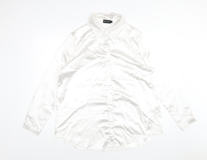 PRETTYLITTLETHING Womens White Polyester Basic Button-Up Size L Collared
