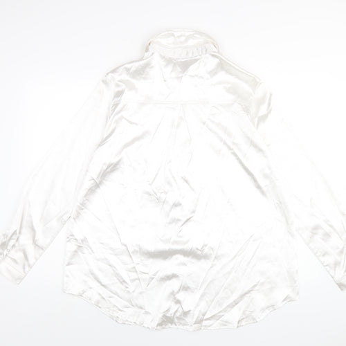 PRETTYLITTLETHING Womens White Polyester Basic Button-Up Size L Collared
