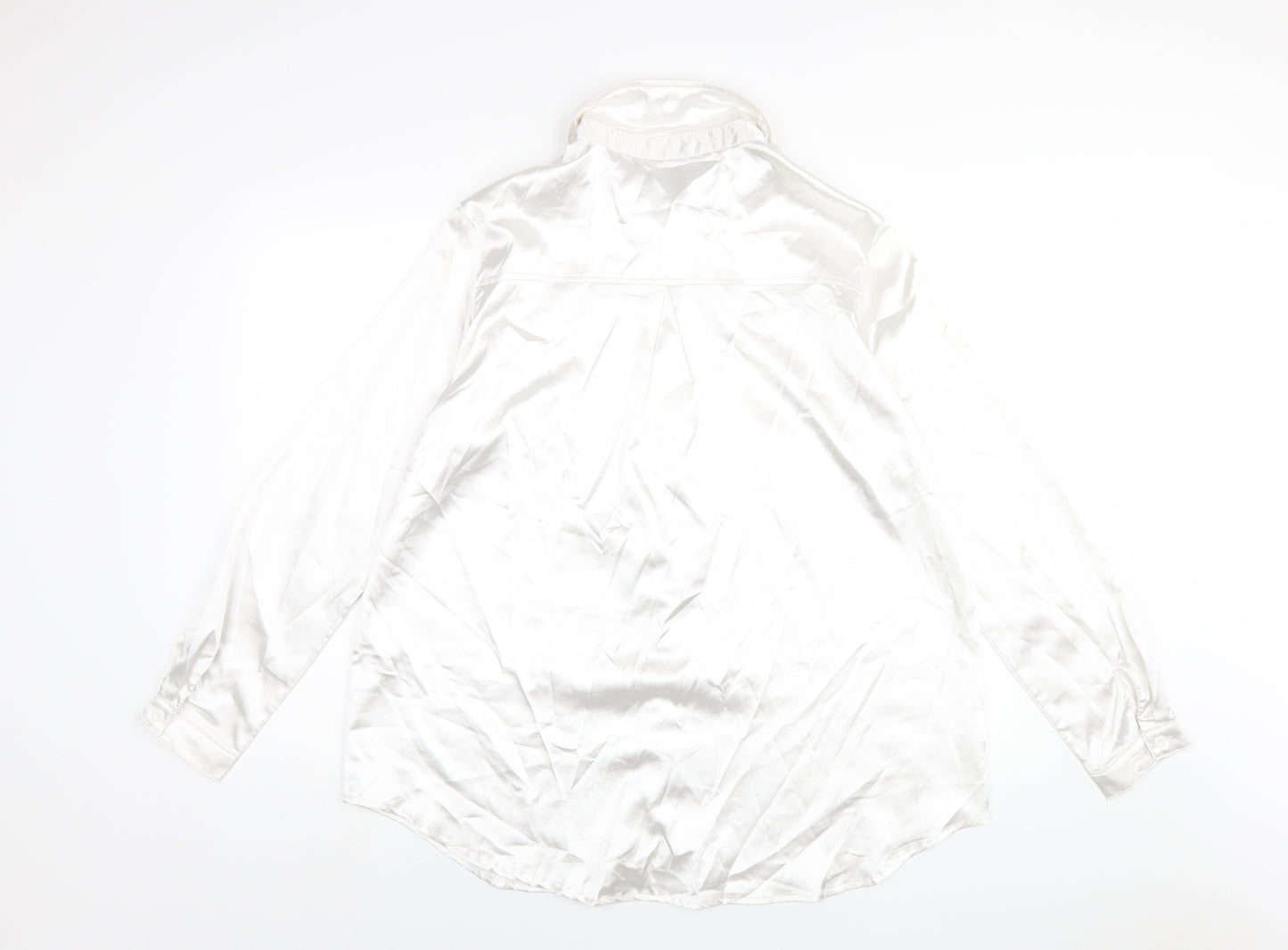 PRETTYLITTLETHING Womens White Polyester Basic Button-Up Size L Collared