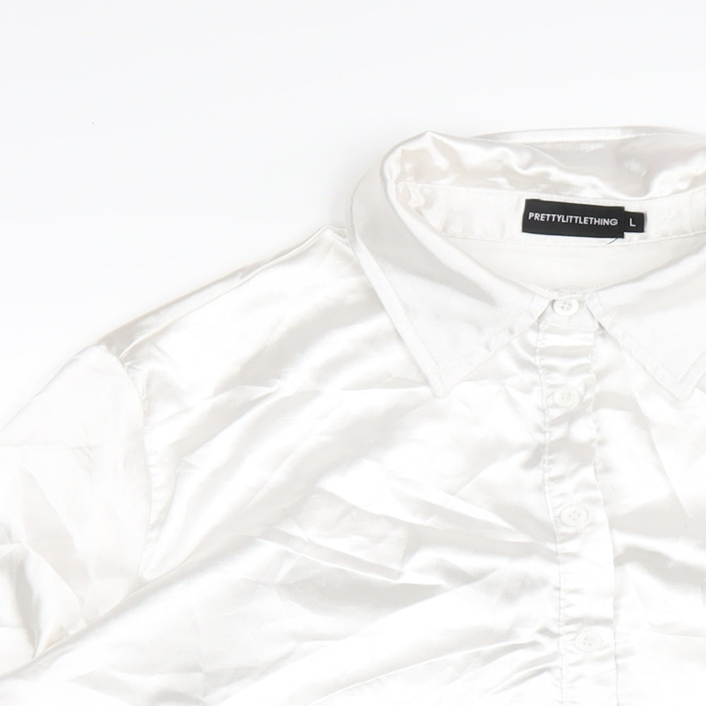 PRETTYLITTLETHING Womens White Polyester Basic Button-Up Size L Collared