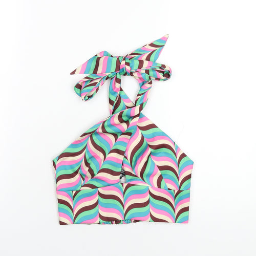 Zara Womens Multicoloured Geometric Polyester Cropped T-Shirt Size S Halter