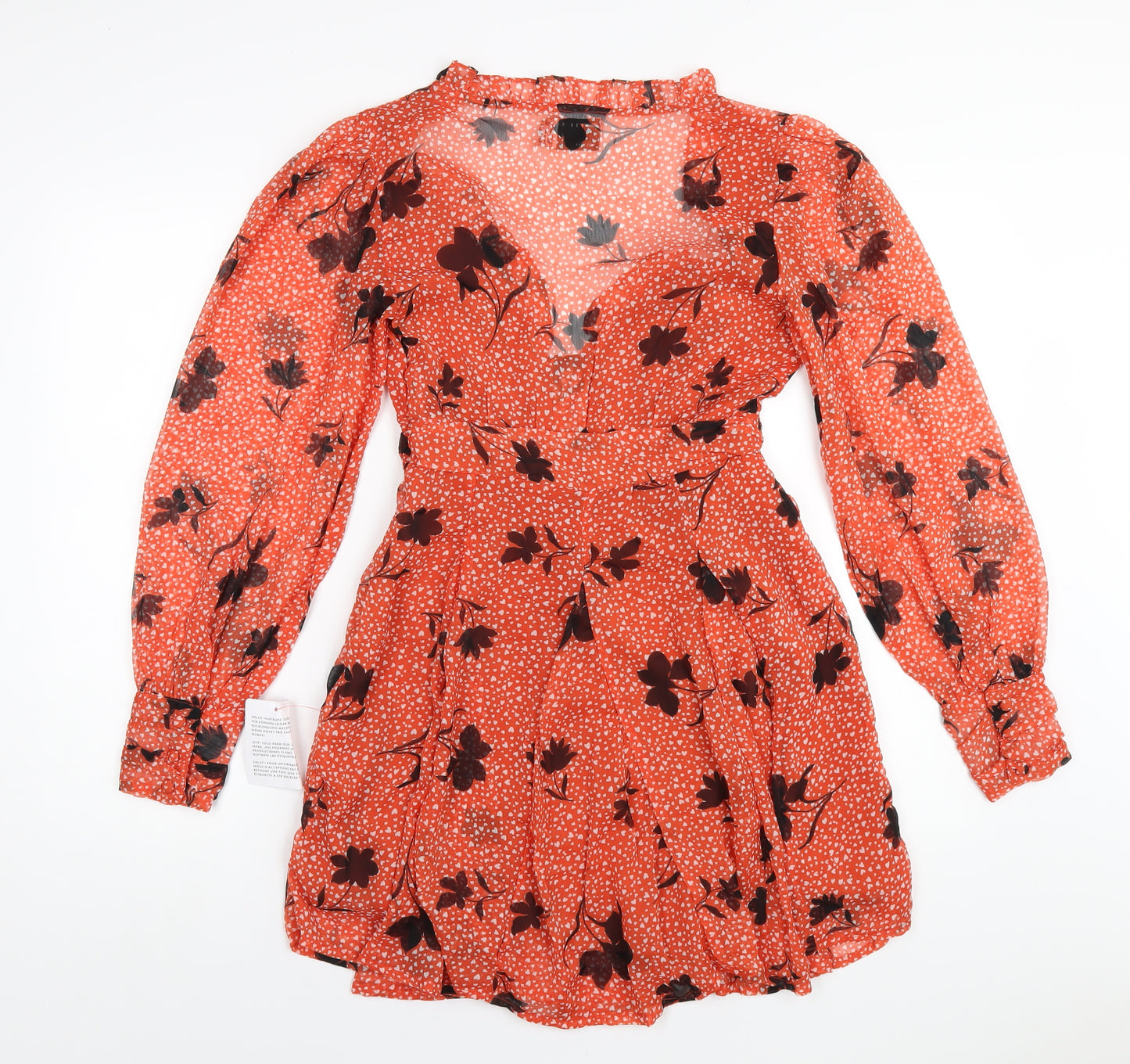 ASOS Womens Orange Geometric Polyester A-Line Size 8 V-Neck Zip