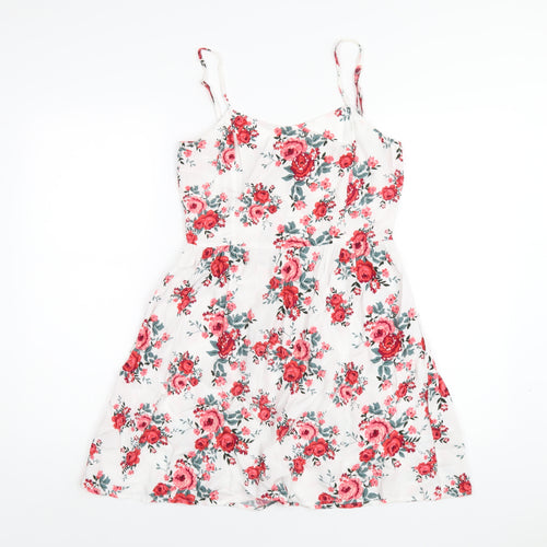 H&M Womens White Floral Viscose A-Line Size 12 Scoop Neck Pullover