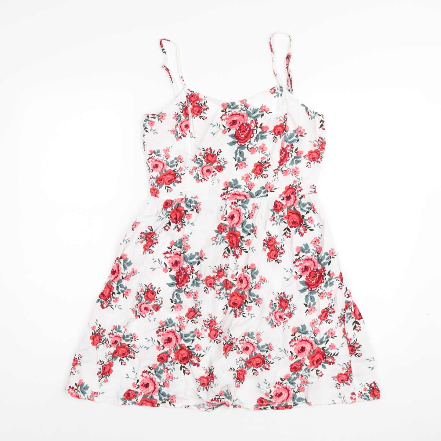 H&M Womens White Floral Viscose A-Line Size 12 Scoop Neck Pullover